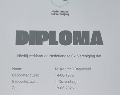 Marcel haalt Ski Trainer-Coach Niveau 3 opleiding van de NSkiV